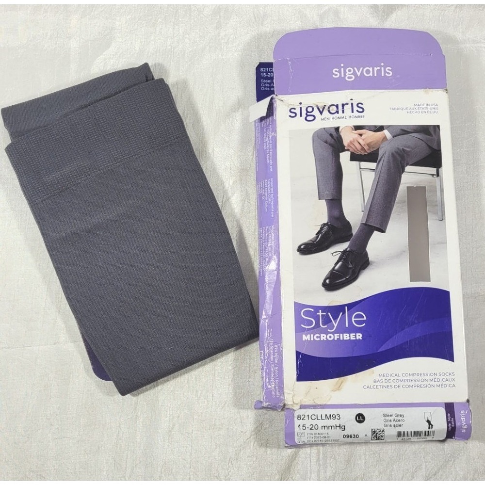 Sigvaris Men's Microfiber Medical Compression Socks - Steel Grey 15-20mmHg - LL